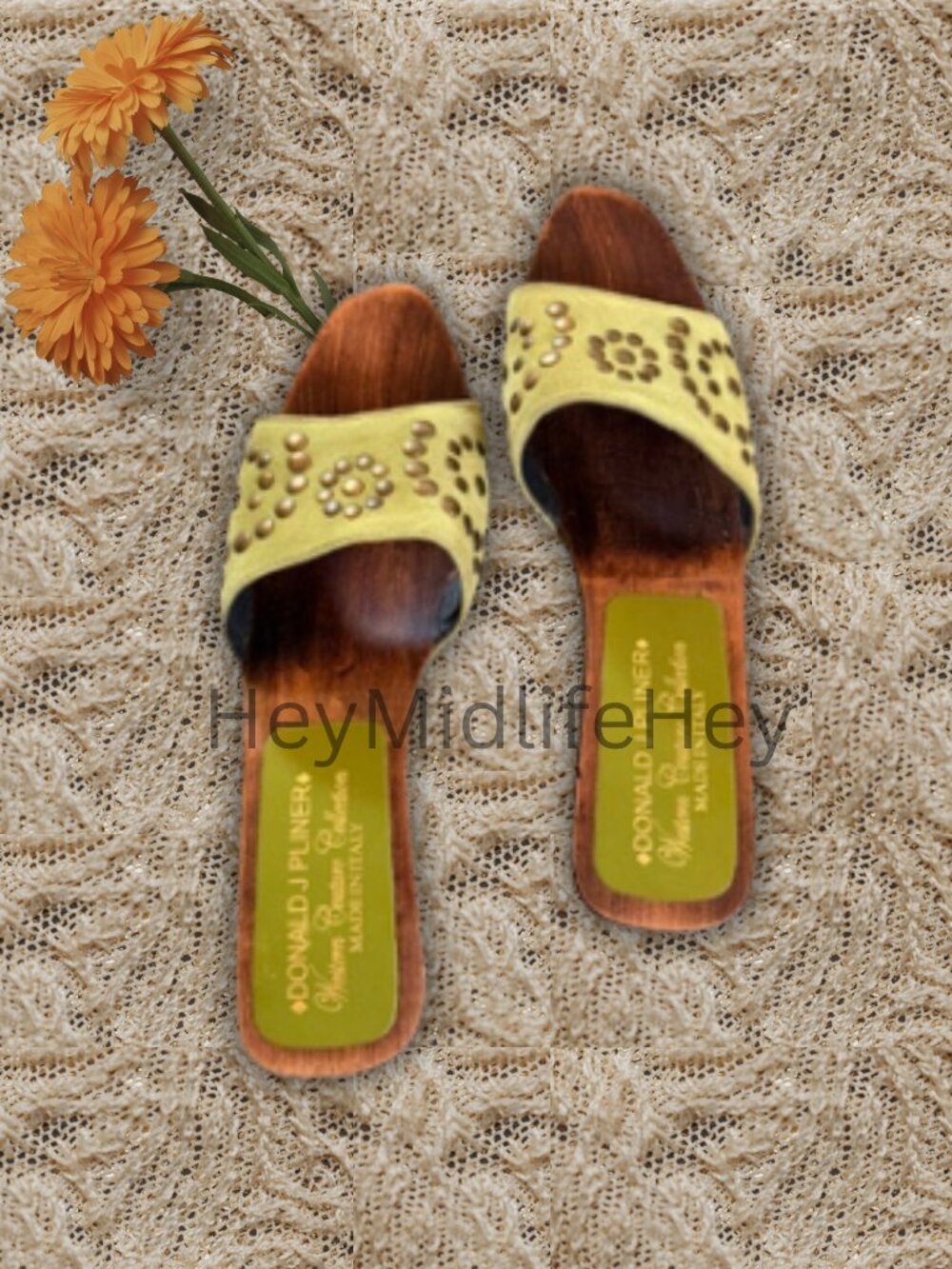 Size 7 Y2K Donald J Pliner Western Couture Studded Wood Slides - Picture 2 of 4